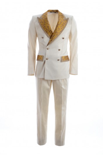 Dolce & Gabbana Men Gold Lapel & Pockets Striped Suit - GKV5HT FBME1