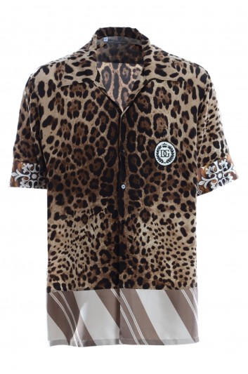 olce & Gabbana Camisa Estampado Leopardo Manga Corta Hombre - G5HM4Z GEN55