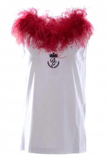 Dolce & Gabbana Camiseta Plumas Sin Mangas Mujer - F8M49Z G7XGU