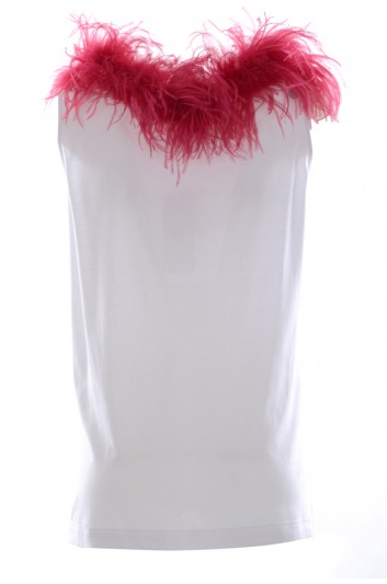 Dolce & Gabbana Camiseta Plumas Sin Mangas Mujer - F8M49Z G7XGU