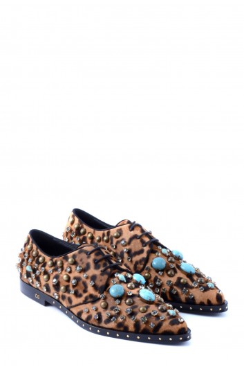 Dolce & Gabbana Zapatos Cordones Estampado Animal Aplicaciones Mujer - CN0077 AW039