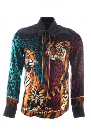 Dolce & Gabbana Men Tigers Denim Long Sleeve Shirt - I5769M G8FL5