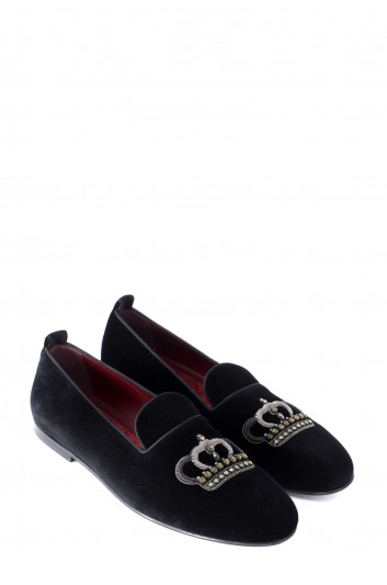 Dolce & Gabbana Men Crown Jewels Velvet Slippers- A50194 AU506