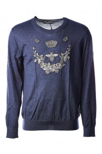 Dolce & Gabbana Men Crewneck Crown and Bee Embroidered Jumper - GP034K F69AY
